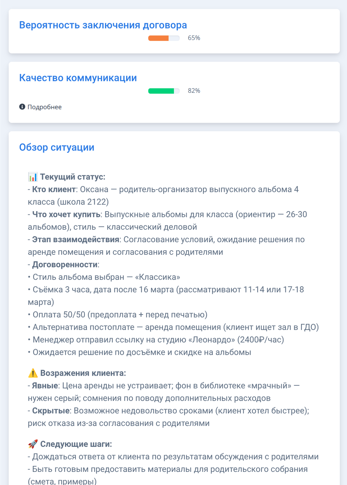 Дашборд с анализом менеджера